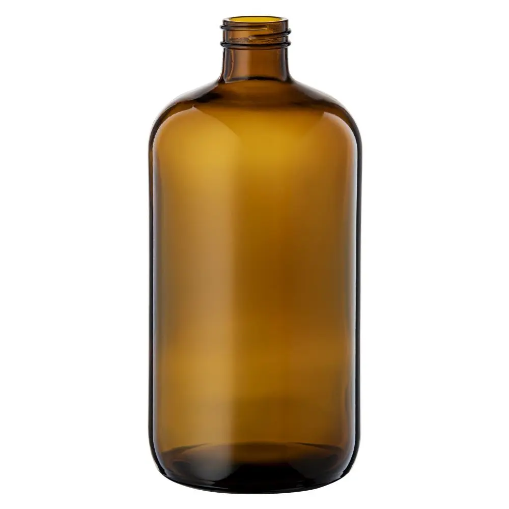 [H4701] Amber Glass Round Bottle 1L with cap