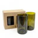 Gift Pack of 2 Upcycled Cut Wine Bottles Tumbler - Olive Green