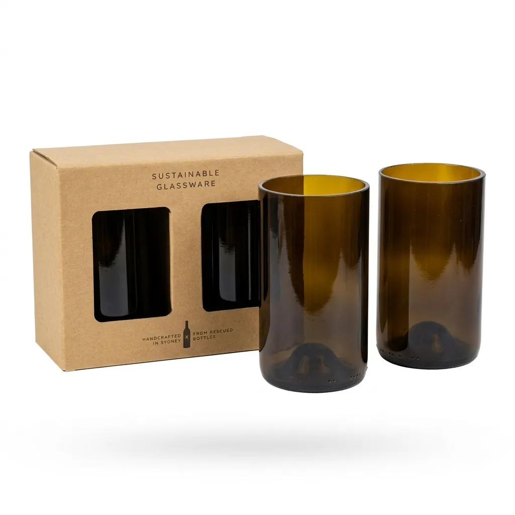 Gift Pack of 2 Upcycled Cut Wine Bottles Tumbler - Amber