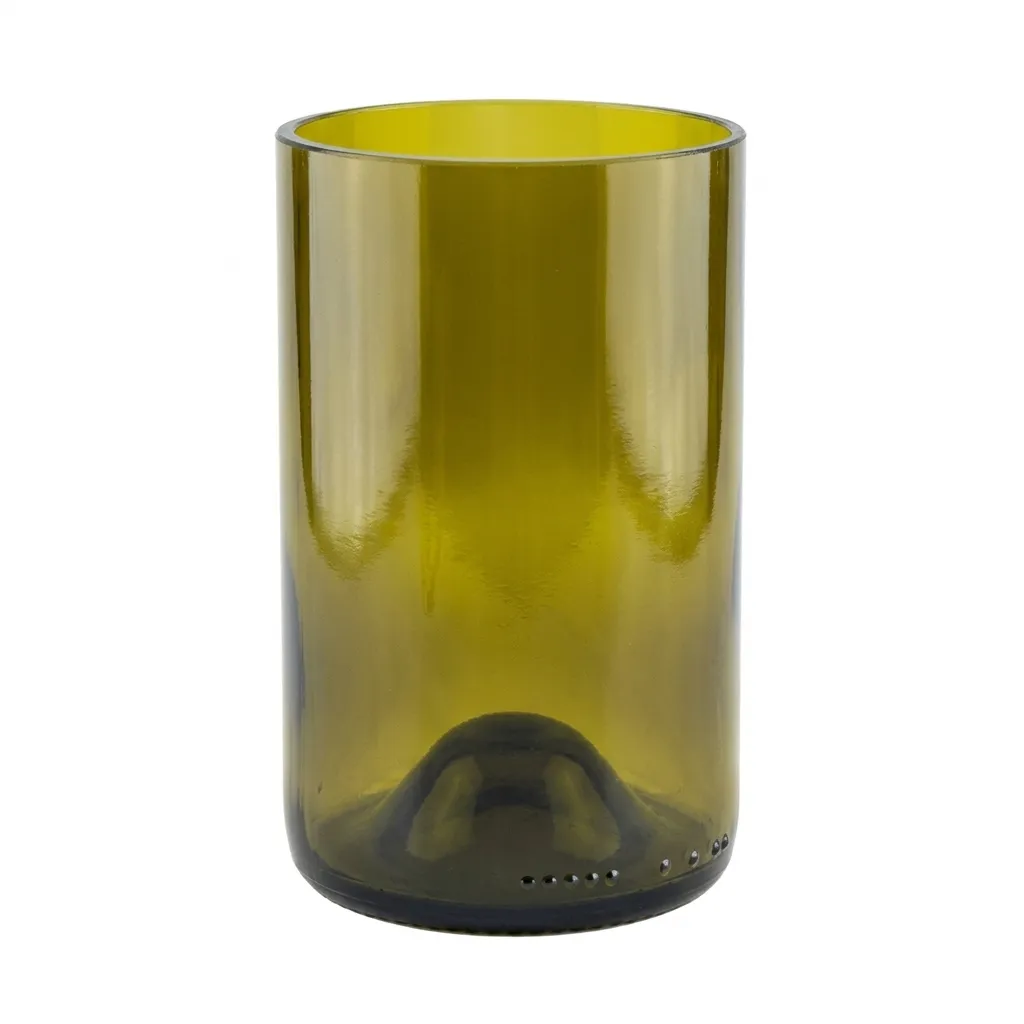 Upcycled Cut Wine Bottle Tumbler 355ml - Olive Green